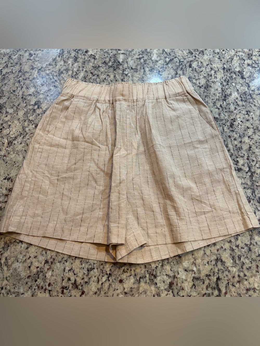 Oat New York Beige High-Waist Pull-On Textured Linen Blend Shorts